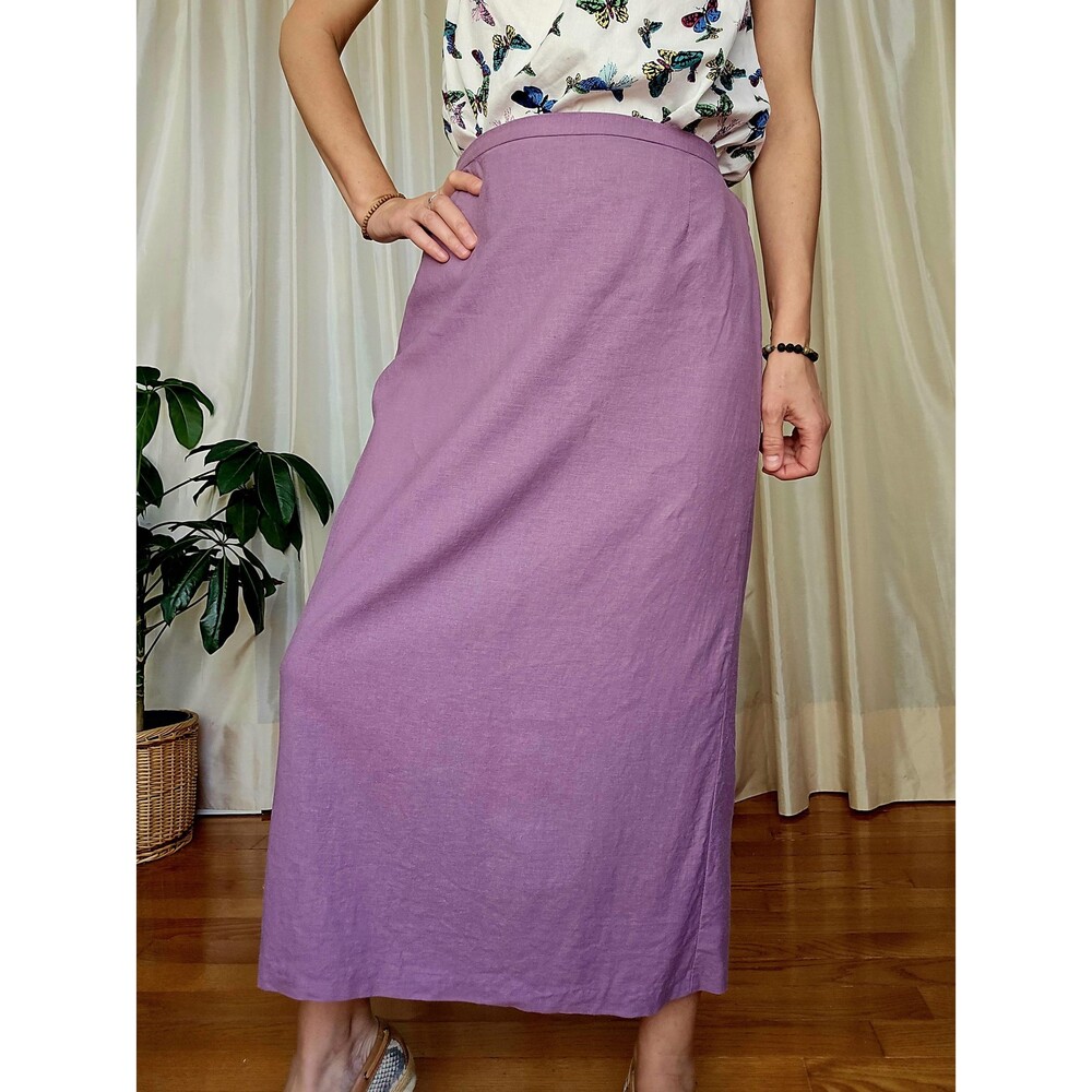 Vintage Lavender Purple Linen Blend Midi Long Skirt M slit